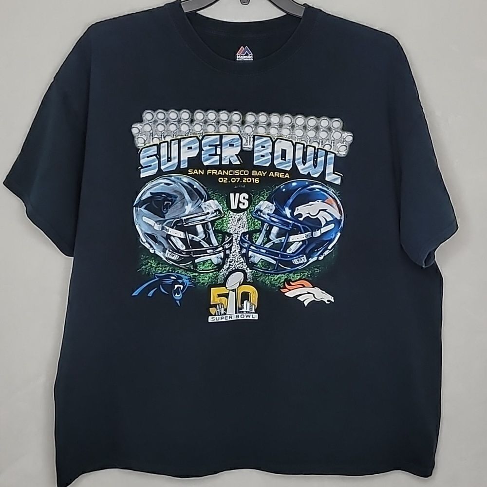 Majestic Super Bowl 50 Panthers vs. Broncos T Shirt Size 2XL